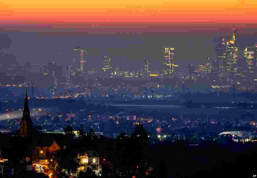 The church of Kronberg lies above the banking district of Frankfurt, Germany.