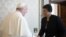 Youngest child of civil rights leaders Martin Luther King Jr. Bernice King is welcomed by Pope Francis on the occasion of their private audience, at the Vatican, March 12, 2018.