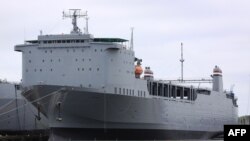 The cargo ship MV Cape Ray, owned by the U.S. Navy, in Portsmouth, Virginia, May 6, 2012. (Photo by Thoralf Doehring AFP)