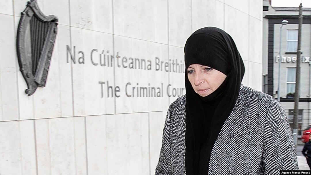 FILE - Former Irish soldier Lisa Smith arrives to attend her court hearing at the Central Criminal Court in Dublin, Ireland, Jan. 8, 2020. 