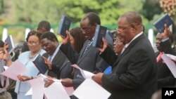 Cabinet Ministers are sworn in at State House in Harare, Zimbabwe, Dec. 4, 2017. 