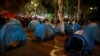 Protesters' tents are seen in a street during a rally against the results of the parliamentary elections amid allegations that the vote was rigged in Tbilisi, Georgia, Nov. 18, 2024.