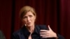 FILE - Harvard professor Samantha Power, former U.S. Ambassador to the United Nations, addresses an audience at a forum on the campus of Harvard University, in Cambridge, Mass., Oct. 16, 2017.