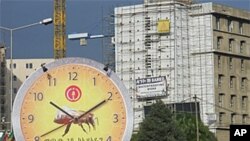 Always set at 10:10, this 'clock' is an advertisement for Ethiopia's ruling party, which has a bee as its symbol