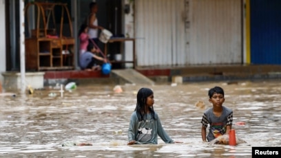 Jakarta Indonesia with flooded streets and buildings