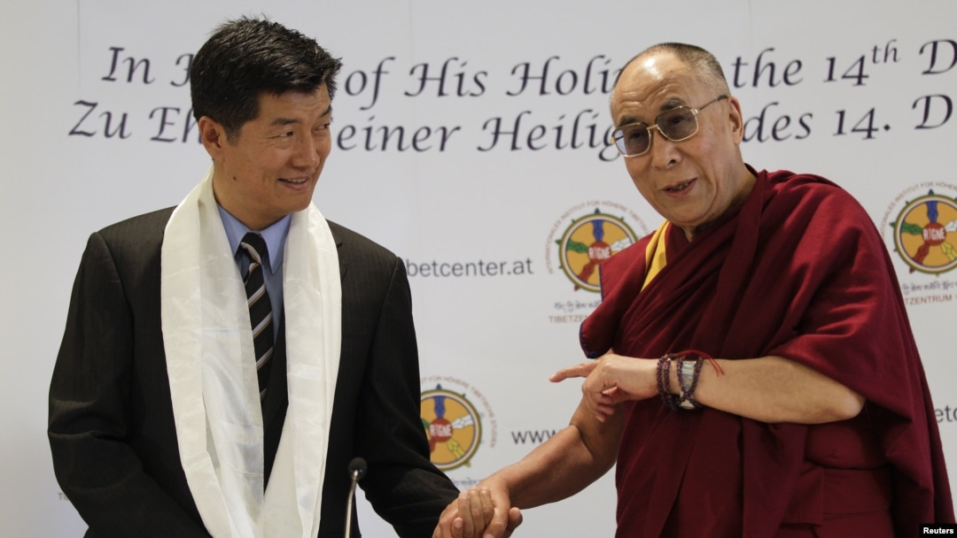 Tibet's exiled spiritual leader the Dalai Lama (R) and Lobsang Sangay, President of the Tibetan government-in-exile