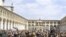 Syrian protesters shout slogans outside the Omayyad Mosque after Friday prayers in Damascus, March 25, 2011