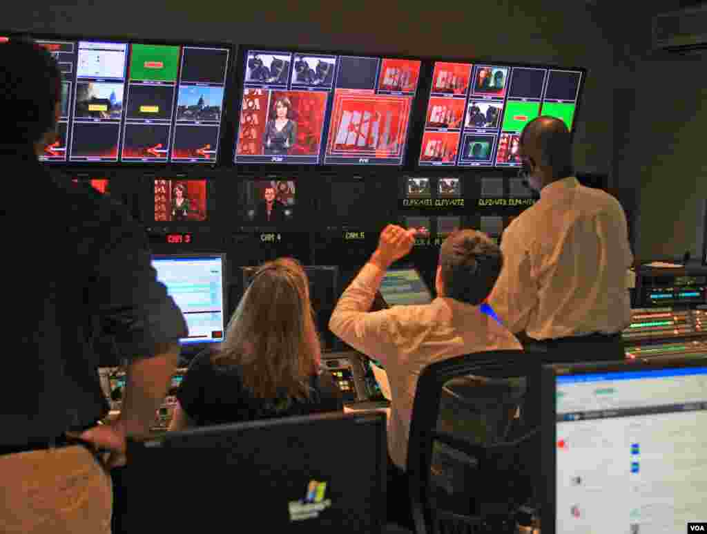 Studio 52 control room during broadcast of Russian Service show Podalis.