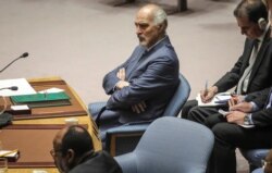 FILE - Syria's United Nations Ambassador Bashar Jaafari listens during a U.N. Security Council's meeting on Syria, Sept. 19, 2019, at U.N. headquarters.
