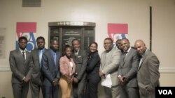 Haitian journalists are welcomed at VOA at the start of their journalism training at VOA, sponsored by USAID. Dr. Elsy Salnave (Center Right), Health Systems Strengthening Advisor for the USAID mission in Haiti, accompanied the journalists.