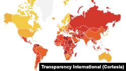 지난해 세계 각국의 부패도 지표. 붉은색은 부패도가 높고 노란색은 청렴도가 높은 지역이다.