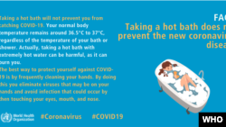 '추위로 신종 코로나바이러스를 없앨 수 있다'는 주장이 사실이 아님을 알리는 WHO 홍보 포스터.