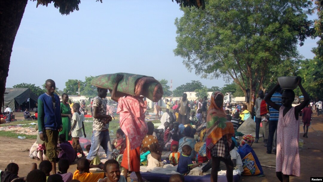 Displaced South Sudanese families are seen in a camp for internally displaced people in the United Nations Mission in South Sudan (UNMISS) compound in Tomping, Juba, South Sudan, July 11, 2016.