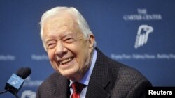 El presidente Jimmy Carter durante una conferencia de prensa en el Centro Carter en Atlanta, el 20 de agosto de 2015.