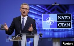 NATO Secretary General Jens Stoltenberg gives a press briefing at the end of a NATO Foreign Ministers' meeting at the Alliance's headquarters in Brussels, Belgium, March 24, 2021.