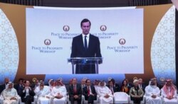 FILE - White House senior adviser Jared Kushner speaks in Manama, Bahrain, June 25, 2019.