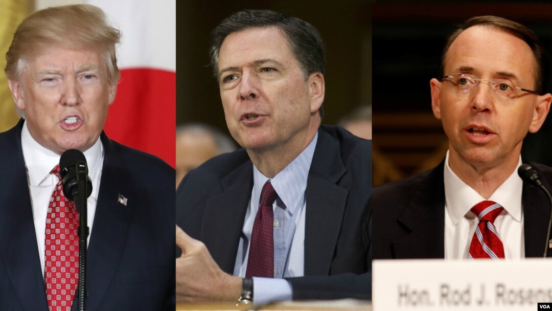 Tổng thống Trump, cựu Giám đốc FBI, và Thứ trưởng Tư pháp Rod Rosenstein 
