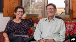 FILE - Oded and Yocheved Lifshitz are pictured at their home in the Kibbutz Nir Oz, Israel, in this undated photo. Oded Lifshitz has spent his life fighting for Arab rights.Yocheved and another elderly woman, Nurit Cooper, were freed last week. Oded remains in captivity.