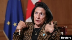 Georgia's President Salome Zourabichvili speaks during an interview with Reuters in Tbilisi, Georgia, Dec. 2, 2024. 