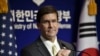 U.S. Defense Secretary Mark Esper attends a joint press conference with South Korean Defense Minister Jeong Kyeong-doo, after the 51st Security Consultative Meeting at the Defense Ministry in Seoul, Nov. 15, 2019. 