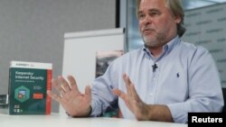 FILE - Eugene Kaspersky, Chief Executive of Russia's Kaspersky Lab, speaks during an interview with Reuters in Moscow, Russia, Oct. 27, 2017.