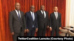 Adoplhe Muzito, Martin Fayulu, Jean-Pierre Bemba mpe Moïse Katumbi na bokutani, na photo eiytami na Twitter ya Lamuka, 27 mars 2020. (TwitterCoalition Lamuka)