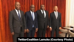 Adoplhe Muzito, Martin Fayulu, Jean-Pierre Bemba mpe Moïse Katumbi na bokutani, na photo etiyami na Twitter ya Lamuka, 27 mars 2020. (TwitterCoalition Lamuka)