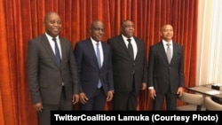 Adoplhe Muzito, Martin Fayulu, Jean-Pierre Bemba mpe Moïse Katumbi na bokutani, na photo eiytami na Twitter ya Lamuka, 27 mars 2020. (TwitterCoalition Lamuka)