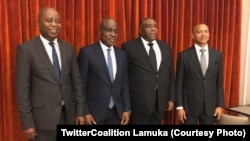 Adoplhe Muzito, Martin Fayulu, Jean-Pierre Bemba mpe Moïse Katumbi na bokutani, na photo eiytami na Twitter ya Lamuka, 27 mars 2020. (TwitterCoalition Lamuka)