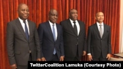 Adoplhe Muzito, Martin Fayulu, Jean-Pierre Bemba mpe Moïse Katumbi na bokutani, na photo eiytami na Twitter ya Lamuka, 27 mars 2020. (TwitterCoalition Lamuka)