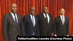 Adoplhe Muzito, Martin Fayulu, Jean-Pierre Bemba mpe Moïse Katumbi na bokutani, na photo eiytami na Twitter ya Lamuka, 27 mars 2020. (TwitterCoalition Lamuka)