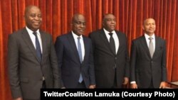 Adoplhe Muzito, Martin Fayulu, Jean-Pierre Bemba mpe Moïse Katumbi na bokutani, na photo eiytami na Twitter ya Lamuka, 27 mars 2020. (TwitterCoalition Lamuka)