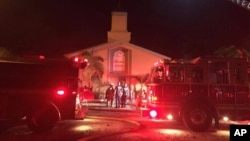 Firefighters work at the scene of a blaze at the Islamic Center of Fort Pierce, Fla., Sept. 12, 2016. (St. Lucie Sheriff's Office via AP)