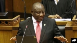 South African President Cyril Ramaphosa delivers his fifth State of the Nation Address in Cape Town, South Africa, Feb. 11, 2021.