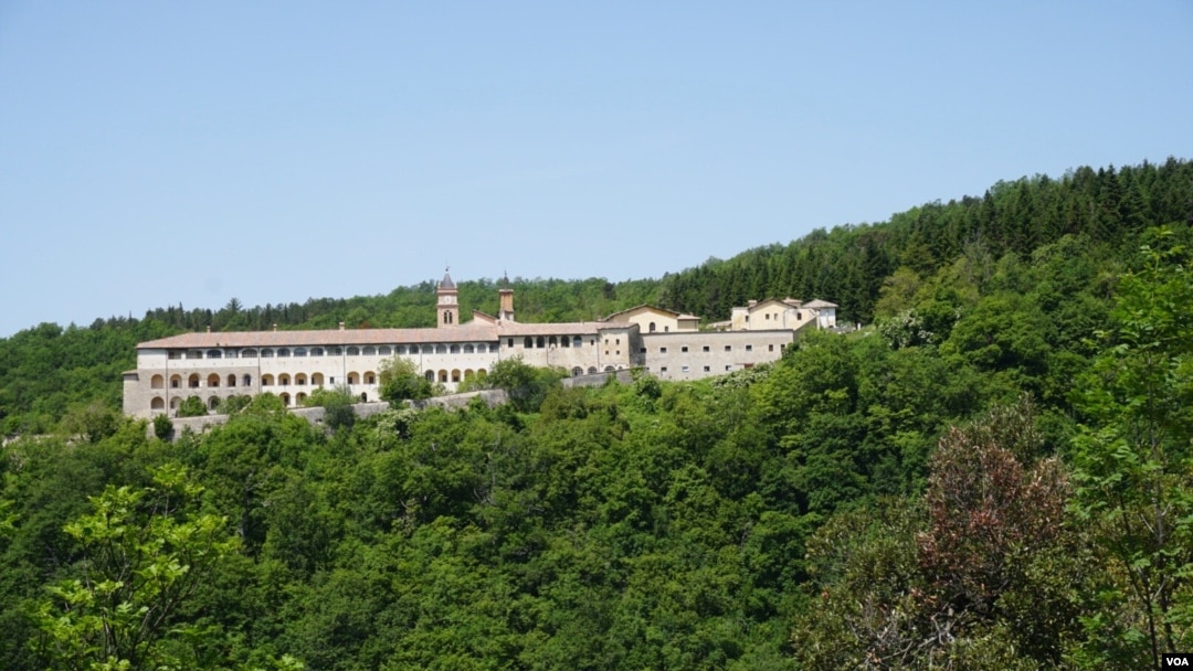 Trisulti Charterhouse, a 13th century monastery in Collepardo, in the central Italian province of Frosinone, is seen on the slopes of a forested peak 825 meters above sea level. (Photo by J. Dettmer/VOA)