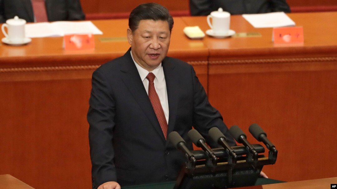 Chinese President Xi Jinping speaks during a ceremony to commemorate the 90th anniversary of the founding of the People's Liberation Army at the Great Hall of the People in Beijing, Aug. 1, 2017. 