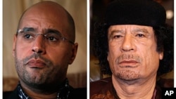 Hotunan Shugaban kasar Libya Moammar Gadhafi,da dansa Saif-al-Islam.