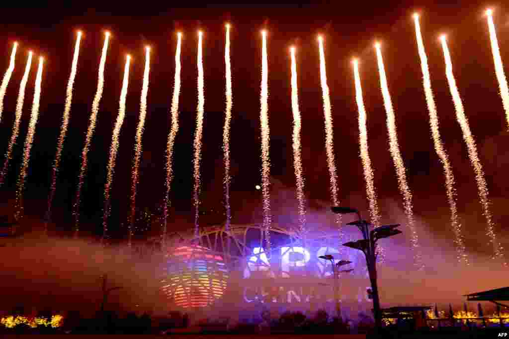 A fireworks show takes place during the Asia-Pacific Economic Cooperation (APEC) summit in Beijing, China. 