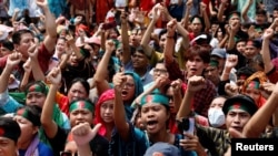 Indigenous people chant slogans as they demand withdrawal of military from the Chittagong Hill Tracts following a clash between indigenous people, Bengalis and the military in Dhaka, Bangladesh, Sept. 20, 2024. 