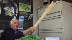 Robert Skelton shows an example of a lightweight wing structure built with the concept of tensegrity, using ultra-high-molecular weight polyethelene, a polymer used in some fishing lines and body armor.
