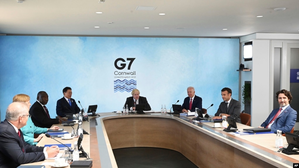 七国集团 G-7）2021年6月12号在英国举行峰会。（美联社照片）