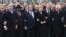 L-R: Israel's Benjamin Netanyahu, Mali's Ibrahim Boubacar Keita, France's Francois Hollande, Germany's Angela Merkel, the EU's Donald Tusk, and Palestinian President Mahmoud Abbas march during a unity rally in Paris, Jan. 11, 2015.