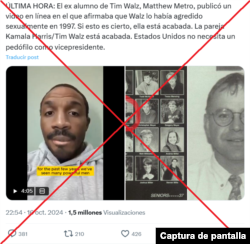 Captura de la desinformación sobre Walz.