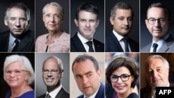 This combination of file photographs created on Dec. 23, 2024, shows some of the newly-appointed members of the cabinet of French Prime Minister Francois Bayrou (top left).