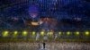 Confetti rains down at the end of the closing ceremony for the 2014 Sochi Winter Olympics, Feb. 23, 2014.