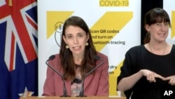 In this image made from video, New Zealand Prime Minister Jacinda Ardern speaks during a news conference in Wellington, Aug. 17, 2021.