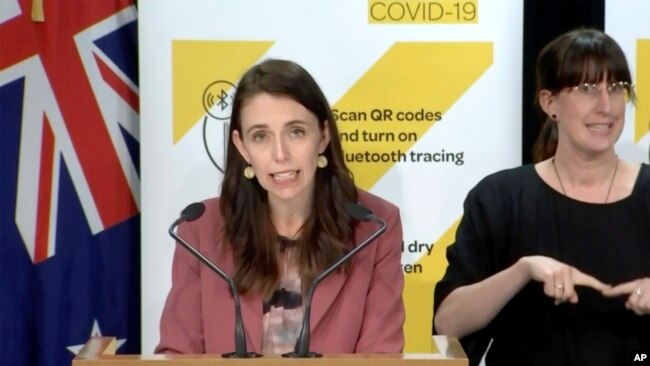 In this image made from video, New Zealand Prime Minister Jacinda Ardern speaks during a news conference in Wellington, Aug. 17, 2021.