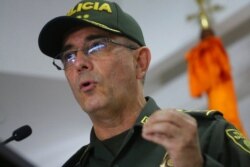 National Police Director Gen. Jorge Luis Vargas speaks at a press conference regarding the alleged participation of former Colombian soldiers in the killing of Haiti's President Jovenel Moïse, in Bogota, Colombia, July 9, 2021.