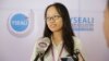 Tan Eng Kanchnith, sophomore student at Institute of Technology of Cambodia and a Cambodia candidate from YSEALI STEM Education workshop talks to reporters during the opening ceremony in Phnom Penh, Cambodia on February 28, 2018.(Tum Malis/VOA Khmer) 