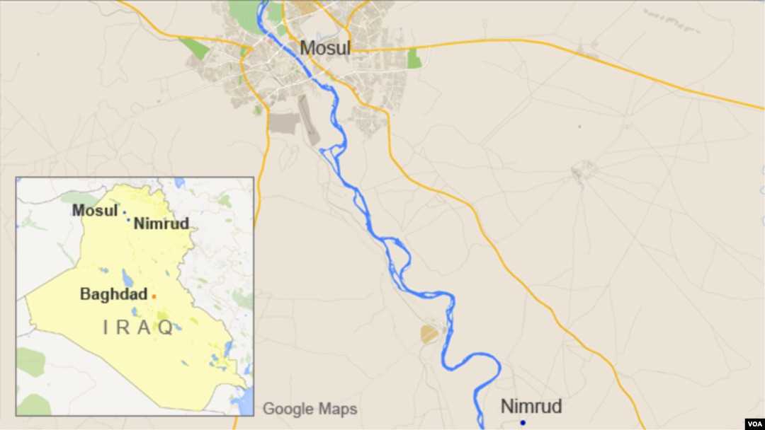 Peta Irak menunjukkan lokasi Mosul dan Nimrud